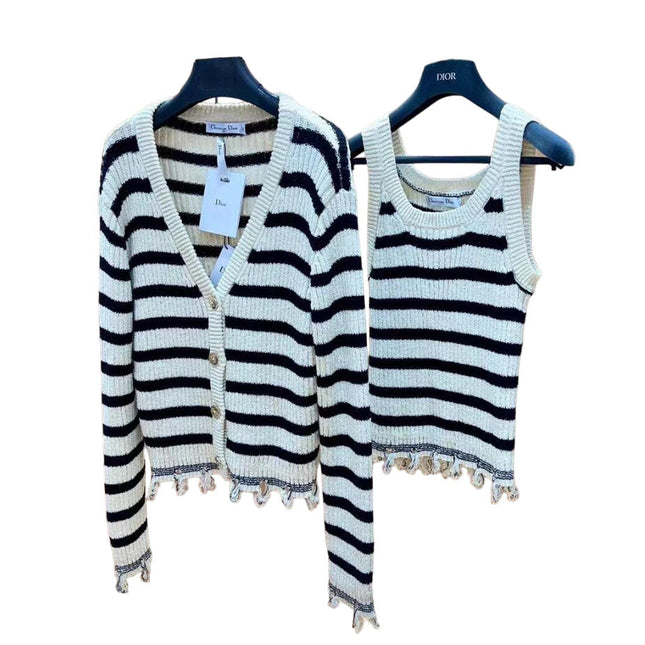 Striped knitted Beige Black Cardigan