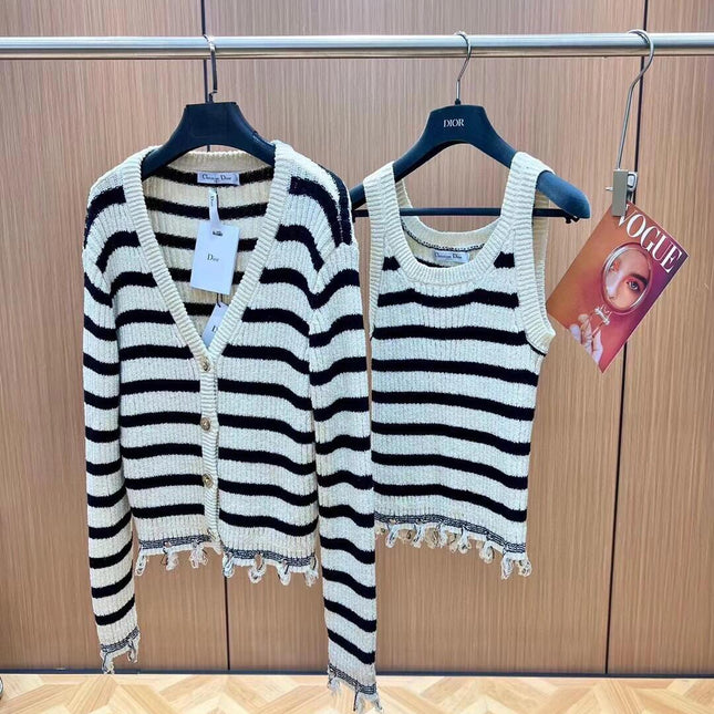 Striped knitted Beige Black Cardigan