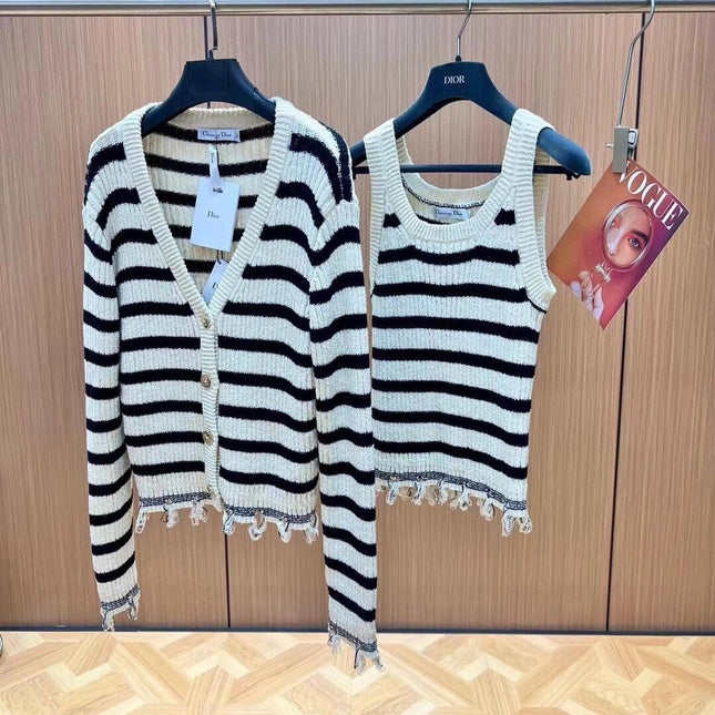 Striped knitted Beige Black Cardigan