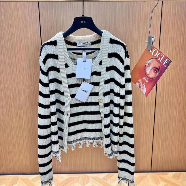 Striped knitted Beige Black Cardigan