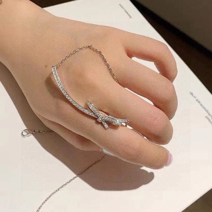 RUBAN BOW IN 18K WHITE GOLD PLATING DIAMOND NECKLACE