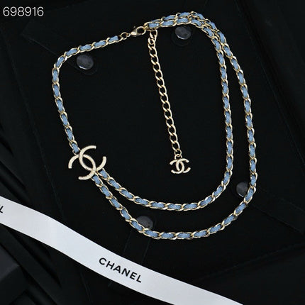 NECKLACE DOUBLE C IN BLUE DENIM BLACK SILVER TWO-LAYER