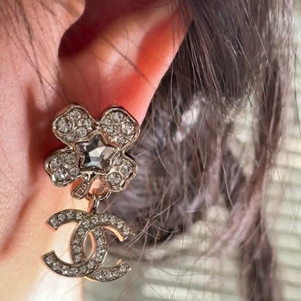 PENDANT EARRINGS CC 25P IN GOLD AND CRYSTAL