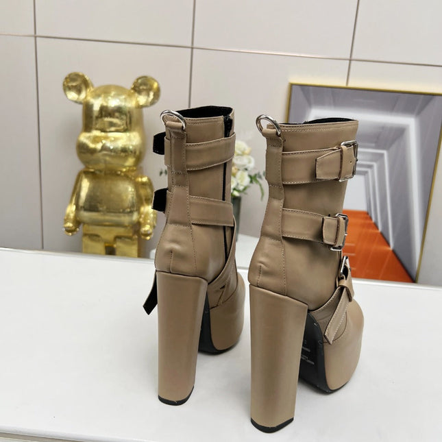 SL ANKLE BUCKLE BOOT PLATFORM TAN CALFSKIN