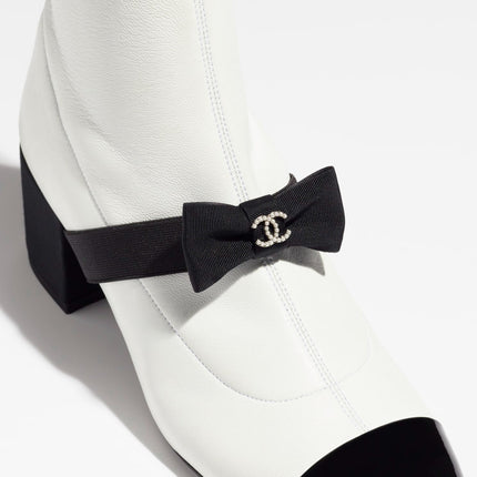 short boots white black stretch lambskin & patent calfskin