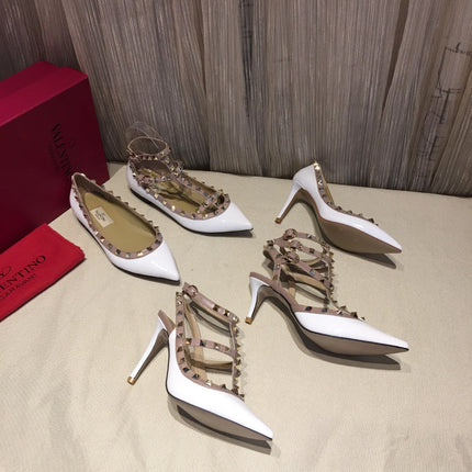 ROCKSTUD CAGED PUMP 65MM IN WHITE MIX LIGHT PINK PATENT CALFSKIN