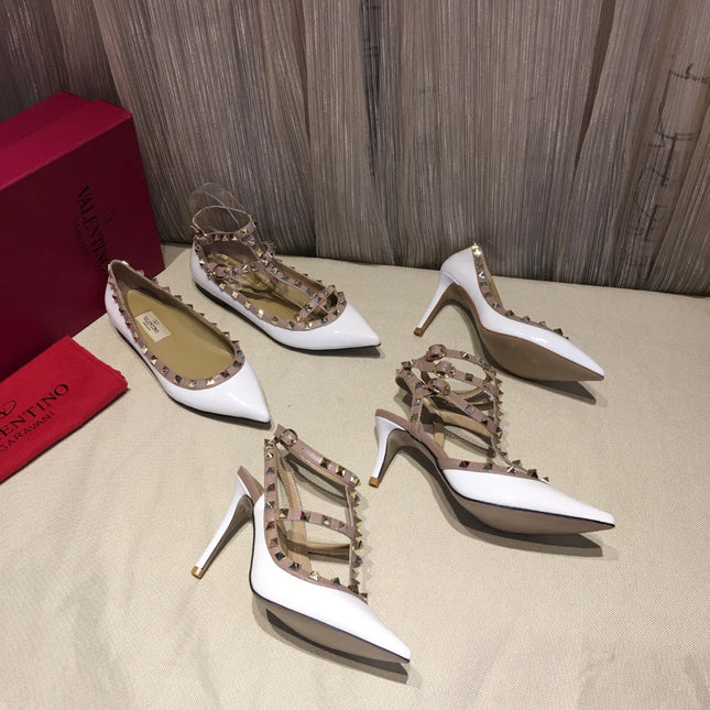 ROCKSTUD CAGED PUMP 65MM IN WHITE MIX LIGHT PINK PATENT CALFSKIN