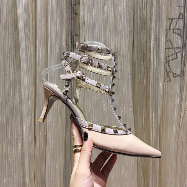 ROCKSTUD CAGED PUMP 65MM IN PEACHY MIX LIGHT PINK PATENT CALFSKIN