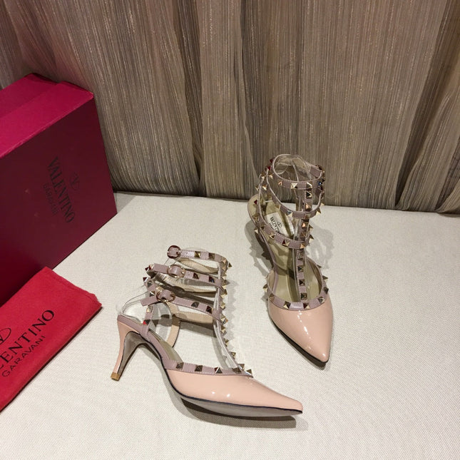 ROCKSTUD CAGED PUMP 65MM IN PEACHY MIX LIGHT PINK PATENT CALFSKIN