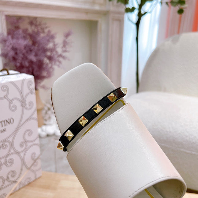 ROCKSTUD TOWER-HEEL MULES IN WHITE CALFSKIN 7 CM