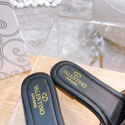 STUD FLAT SLIDE IN BLACK LAMBSKIN