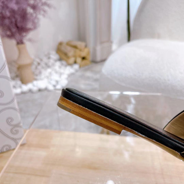 STUD FLAT SLIDE IN BLACK LAMBSKIN