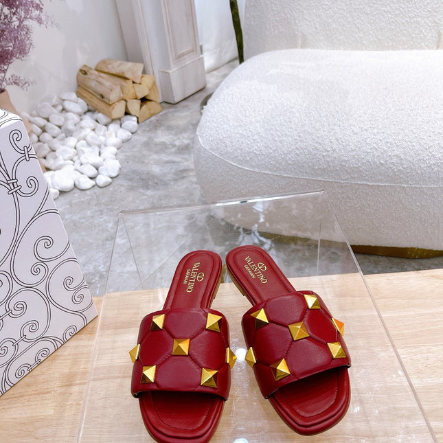 STUD FLAT SLIDE IN GARNET RED AMBSKIN