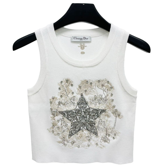 CD Star Embroidered Cropped Tank Top