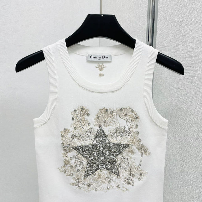 CD Star Embroidered Cropped Tank Top