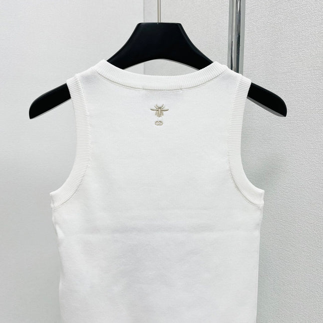 CD Star Embroidered Cropped Tank Top