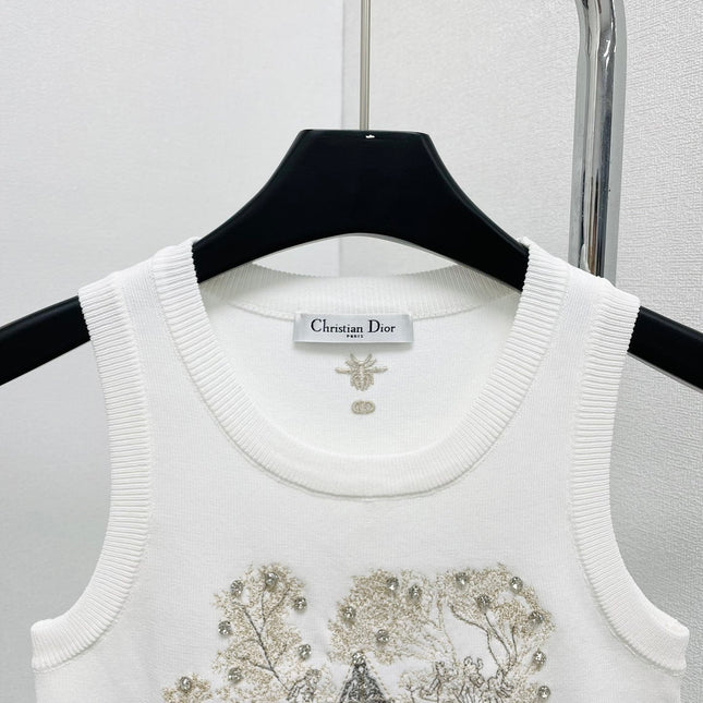 CD Star Embroidered Cropped Tank Top