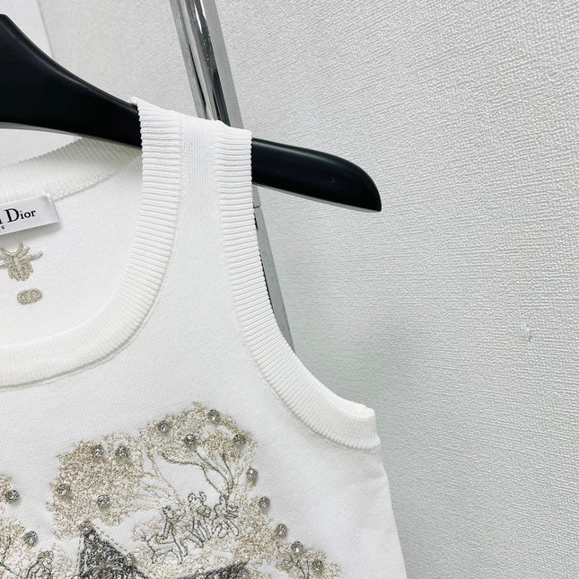 CD Star Embroidered Cropped Tank Top