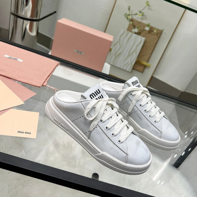 SNEAKER MULES IN WHITE BLEACHED CALFSKIN