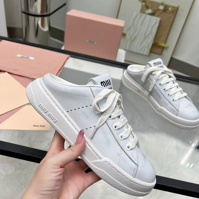 SNEAKER MULES IN WHITE BLEACHED CALFSKIN