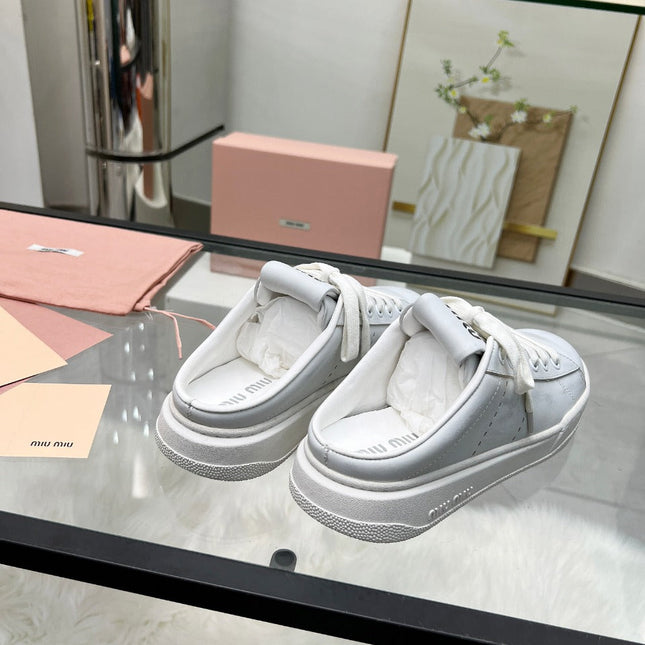 SNEAKER MULES IN WHITE BLEACHED CALFSKIN