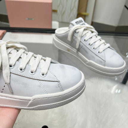 SNEAKER MULES IN WHITE BLEACHED CALFSKIN