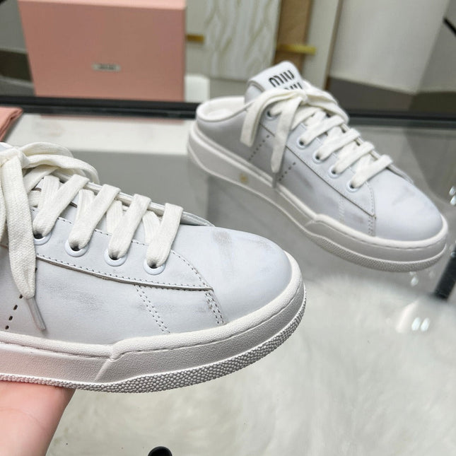 SNEAKER MULES IN WHITE BLEACHED CALFSKIN