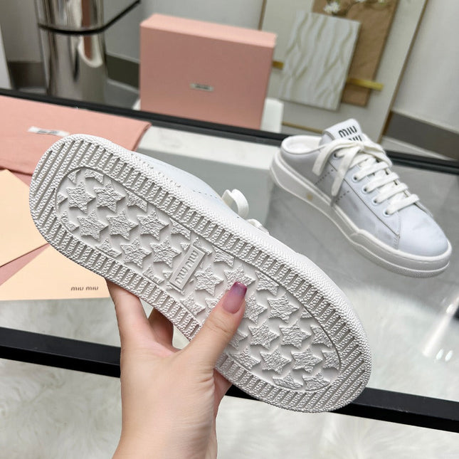 SNEAKER MULES IN WHITE BLEACHED CALFSKIN