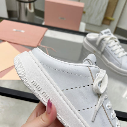 SNEAKER MULES IN WHITE BLEACHED CALFSKIN