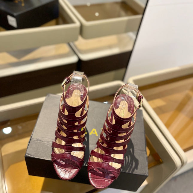 HIGH SANDAL 10 CM IN SANGRIA RED CALFSKIN