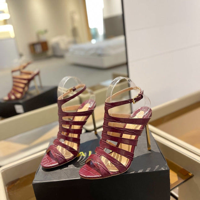 HIGH SANDAL 10 CM IN SANGRIA RED CALFSKIN