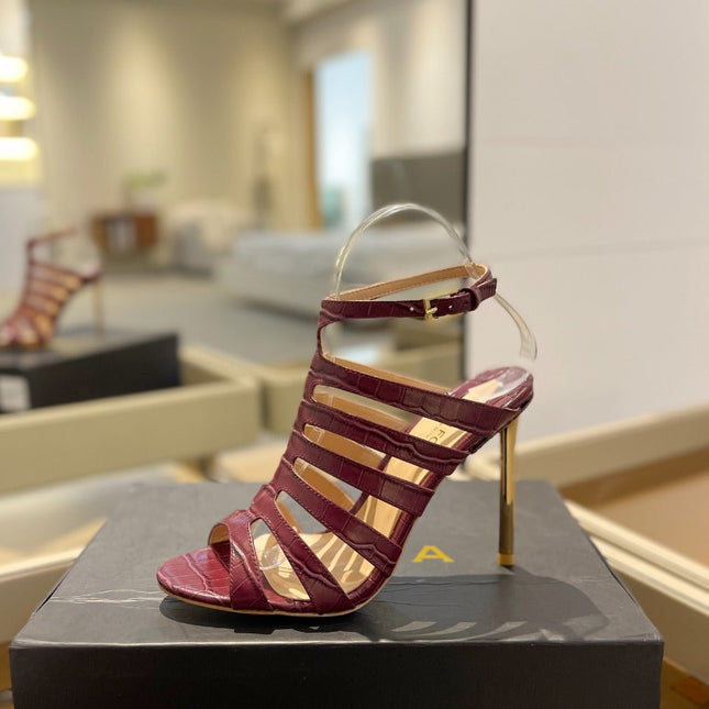 HIGH SANDAL 10 CM IN SANGRIA RED CALFSKIN