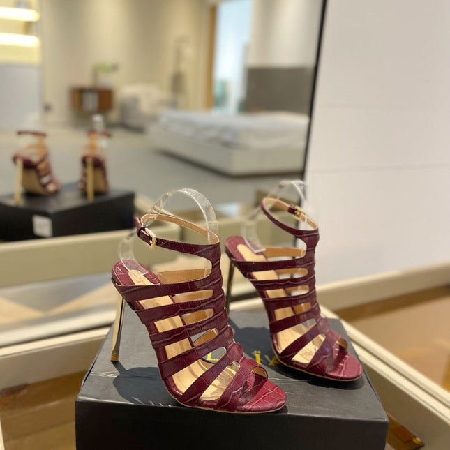 HIGH SANDAL 10 CM IN SANGRIA RED CALFSKIN