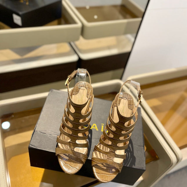 HIGH SANDAL 10 CM IN CIDER BROWN CALFSKIN