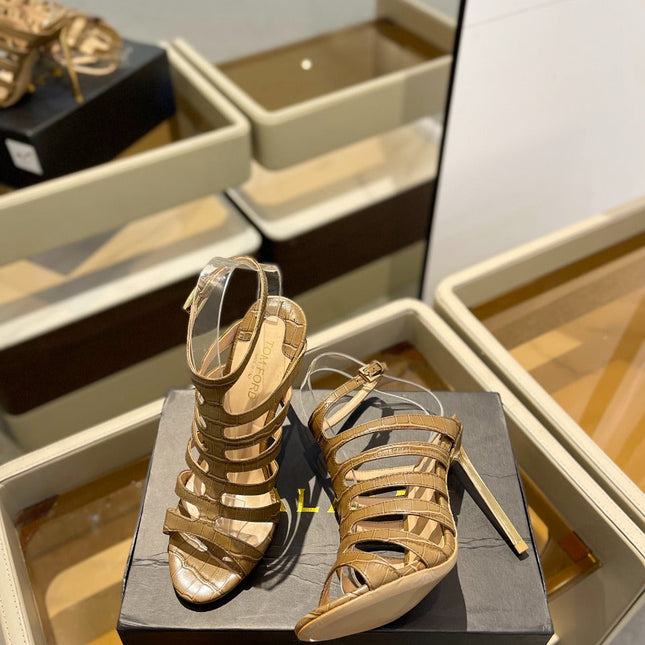 HIGH SANDAL 10 CM IN CIDER BROWN CALFSKIN