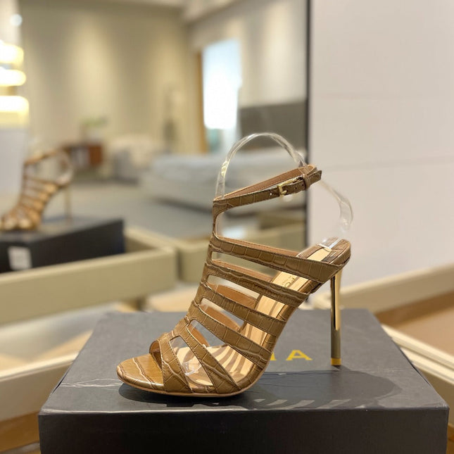 HIGH SANDAL 10 CM IN CIDER BROWN CALFSKIN