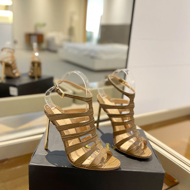 HIGH SANDAL 10 CM IN CIDER BROWN CALFSKIN