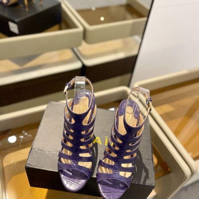 HIGH SANDAL 10 CM IN INDIGO PURPLE CALFSKIN