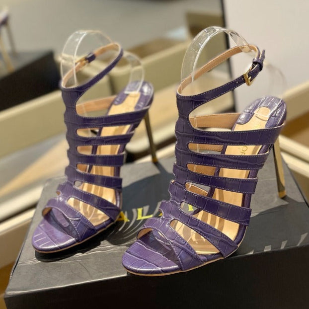 HIGH SANDAL 10 CM IN INDIGO PURPLE CALFSKIN