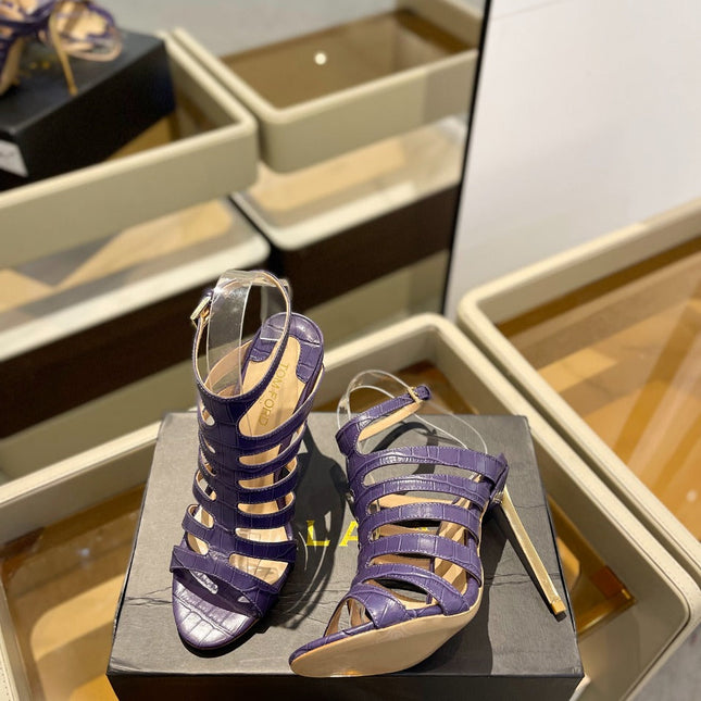 HIGH SANDAL 10 CM IN INDIGO PURPLE CALFSKIN