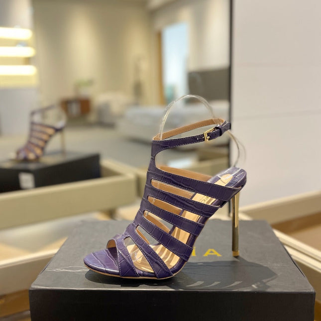 HIGH SANDAL 10 CM IN INDIGO PURPLE CALFSKIN