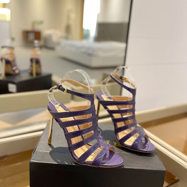 HIGH SANDAL 10 CM IN INDIGO PURPLE CALFSKIN