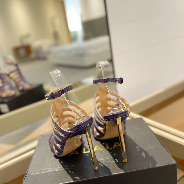 HIGH SANDAL 10 CM IN INDIGO PURPLE CALFSKIN