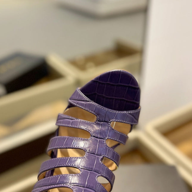HIGH SANDAL 10 CM IN INDIGO PURPLE CALFSKIN