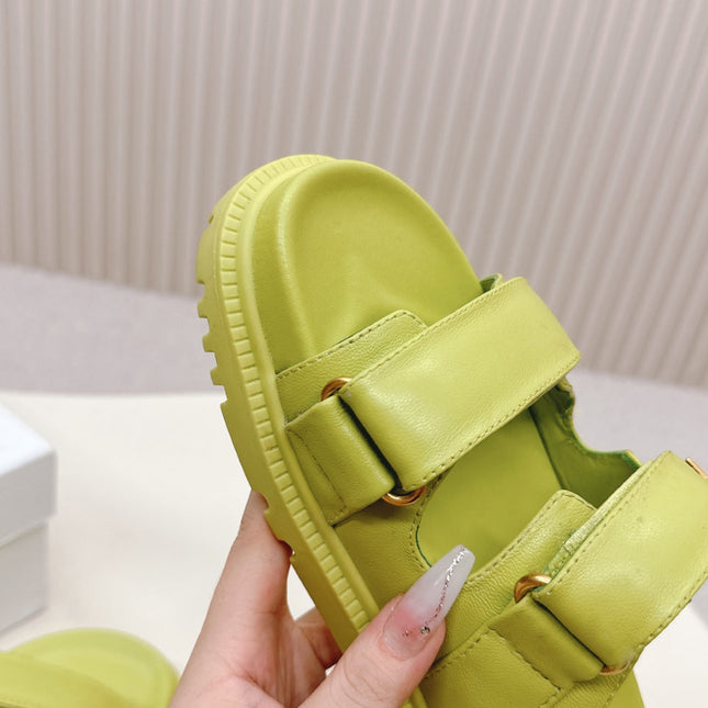 DIOR CLASSIC DOUBLE-STRAP SLIDES 25S IN OLIVE YELLOW CALFSKIN