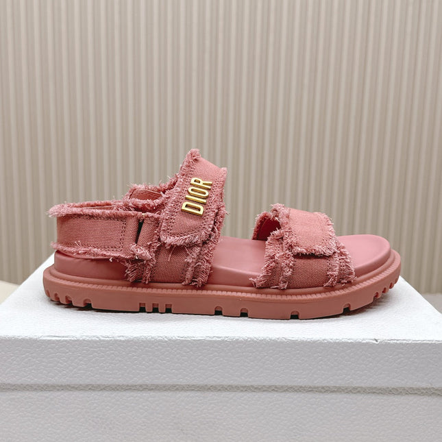 DIOR BACK-STRAP SANDALS 25S IN PEACHY PINK DENIM AND CALFSKIN WITH GOLD HARDWARE