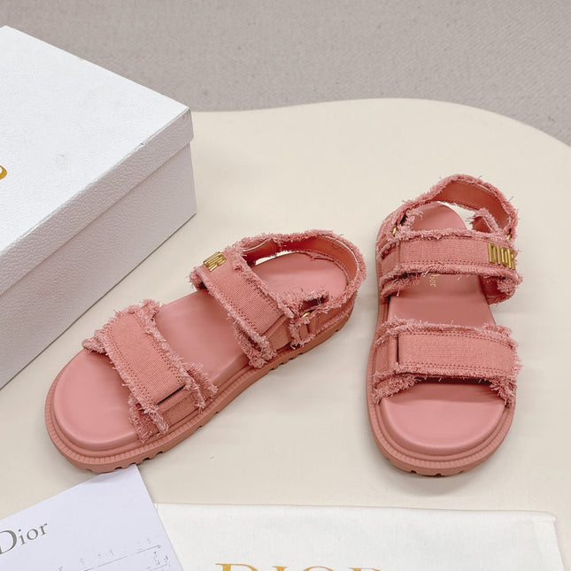 DIOR BACK-STRAP SANDALS 25S IN PEACHY PINK DENIM AND CALFSKIN WITH GOLD HARDWARE