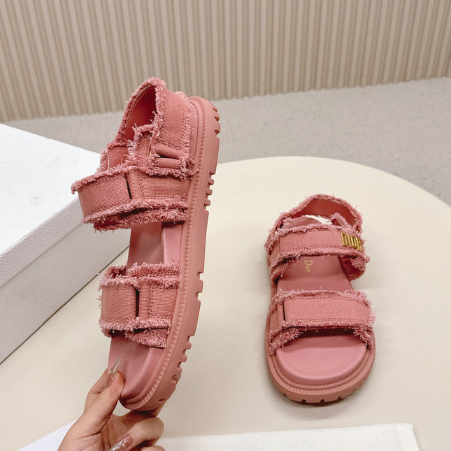 DIOR BACK-STRAP SANDALS 25S IN PEACHY PINK DENIM AND CALFSKIN WITH GOLD HARDWARE