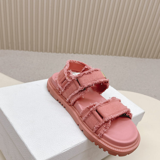 DIOR BACK-STRAP SANDALS 25S IN PEACHY PINK DENIM AND CALFSKIN WITH GOLD HARDWARE