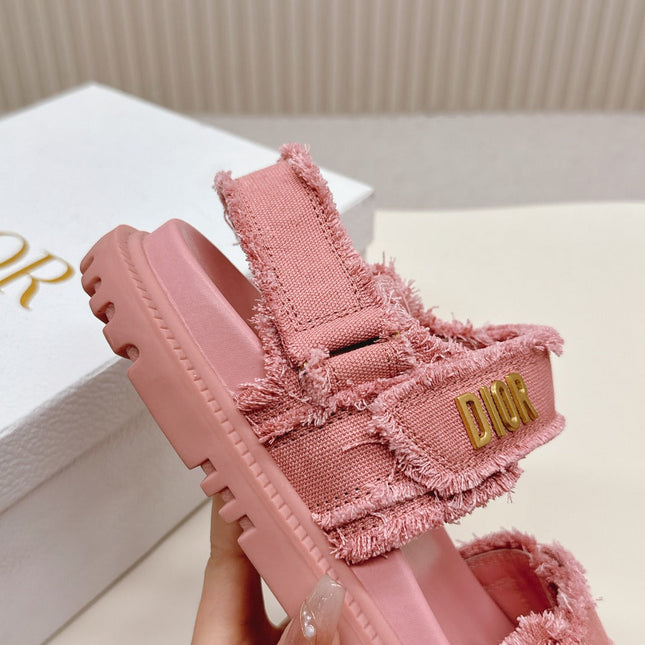 DIOR BACK-STRAP SANDALS 25S IN PEACHY PINK DENIM AND CALFSKIN WITH GOLD HARDWARE